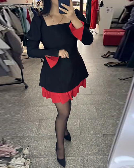 Jurk Split Klokmouwen Patchwork A-zom