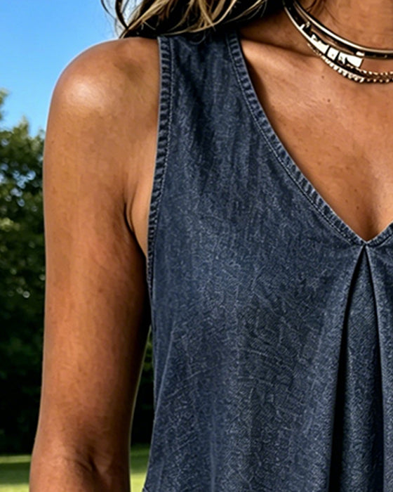 Tanktop Effen V-Hals Casual