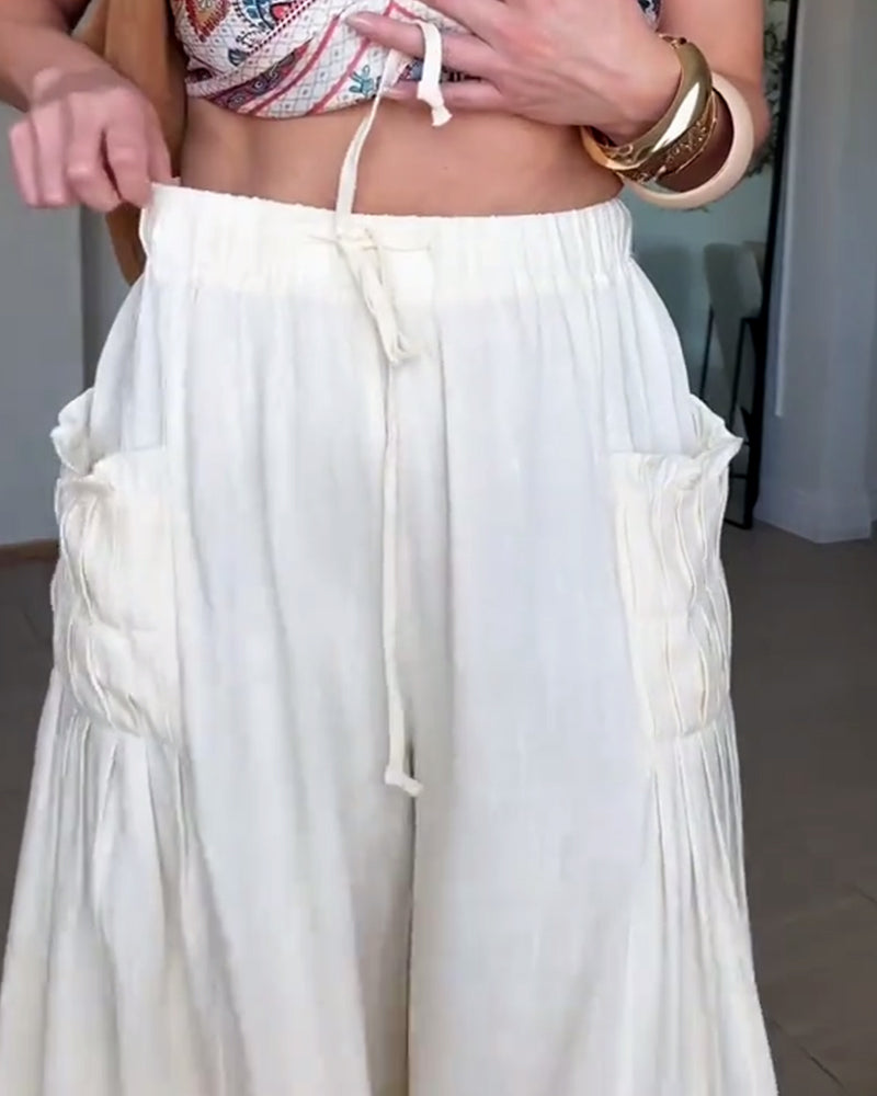 Broek Trekkoord Geplooid Zak Wijd Been