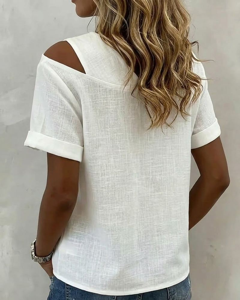 Blouse Off-Shoulder V-Hals Effen Kort Mouw