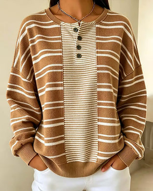 Sweatshirt Gestreept Patchwork Lange Mouw Henley