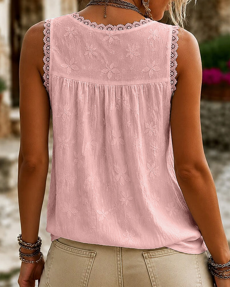 Tanktop V-Hals Effen Kleur Kant
