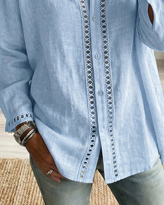 Shirt Hol Uit Kant Patchwork Rever