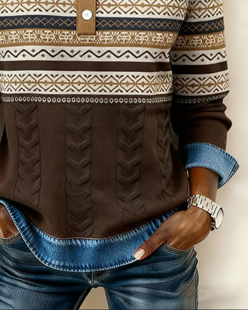 Trui Met Button-Down Kraag En Colorblock