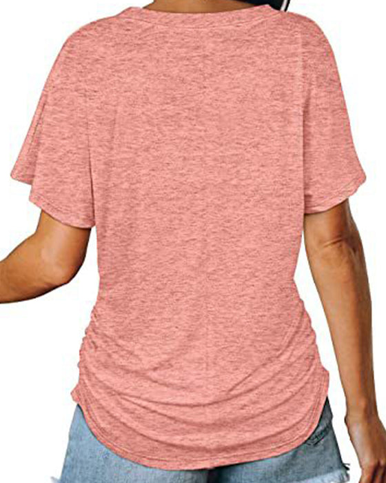 T-Shirt Geplisseerd Effen V-Hals
