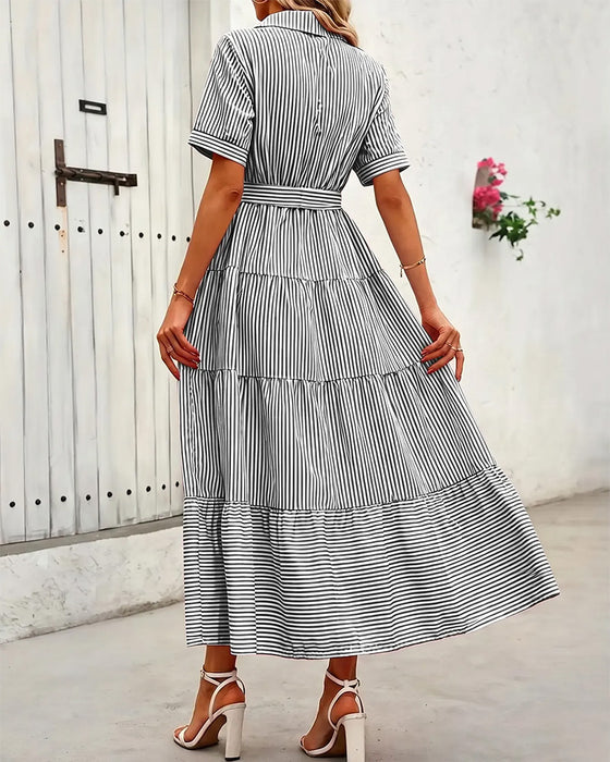 Jurk Gestreept Getailleerd Gelaagd Shirt Maxi