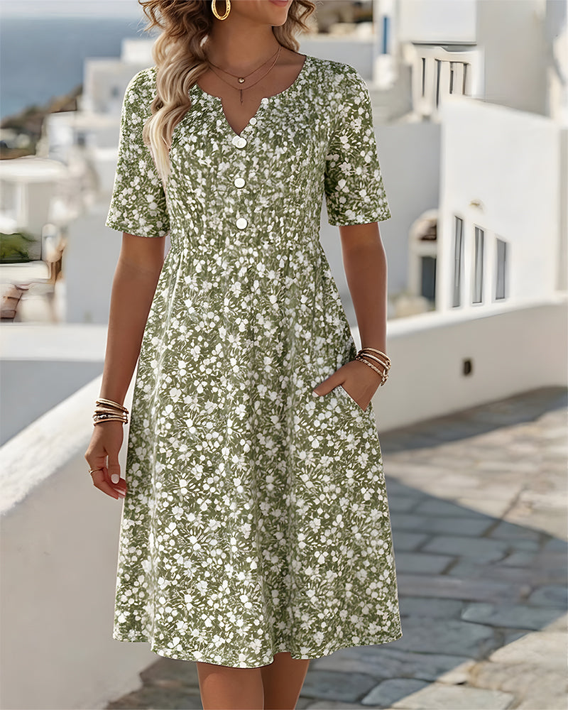 Jurk V-Hals Korte Mouw Bloemen