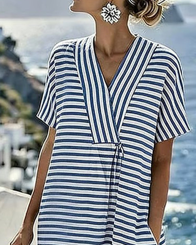 Casual Gestreepte Jurk V-Hals