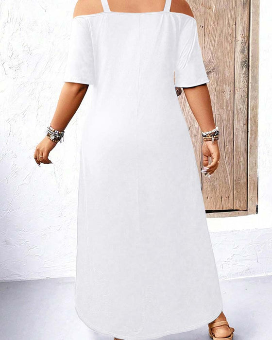 Jurk Effen V-Hals Off-Shoulder Lang