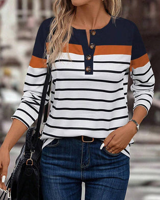 Top Met Casual Streepjesmotief en Contraste Kleur