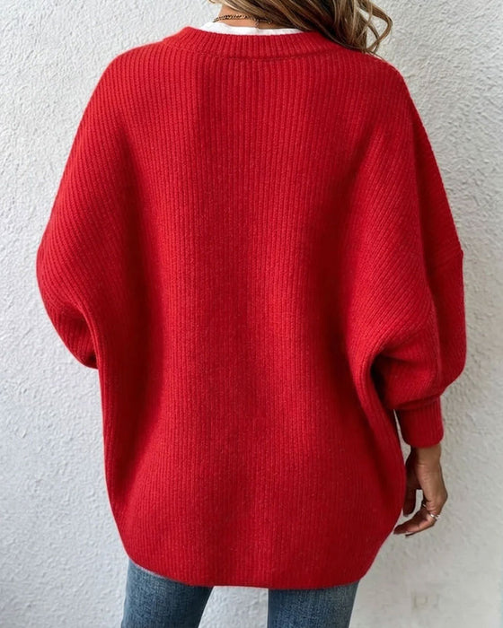 Cardigan Ronde Hals Knoopsluiting Onregelmatig