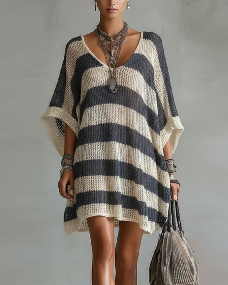 Trui Jurk Dolmanmouw Gestreept Print Uitgesneden