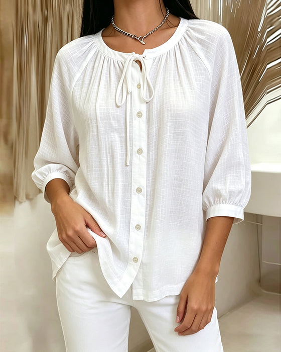 Blouse Ronde Hals Effen Kleur