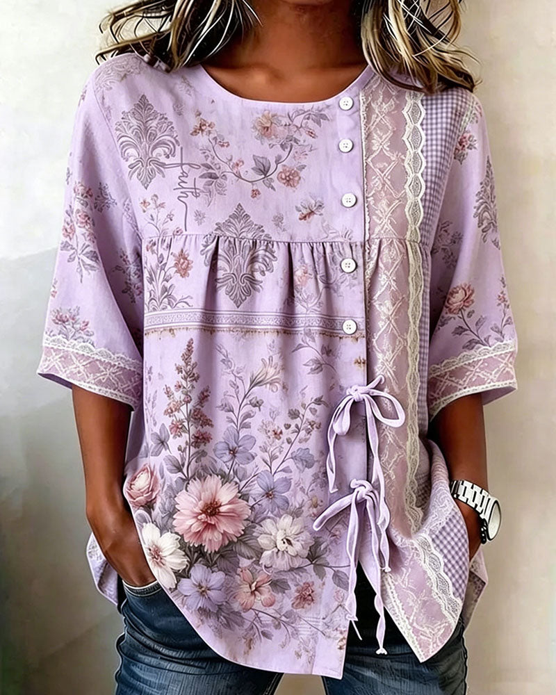 Blouse Retro Bloemenprint Casual