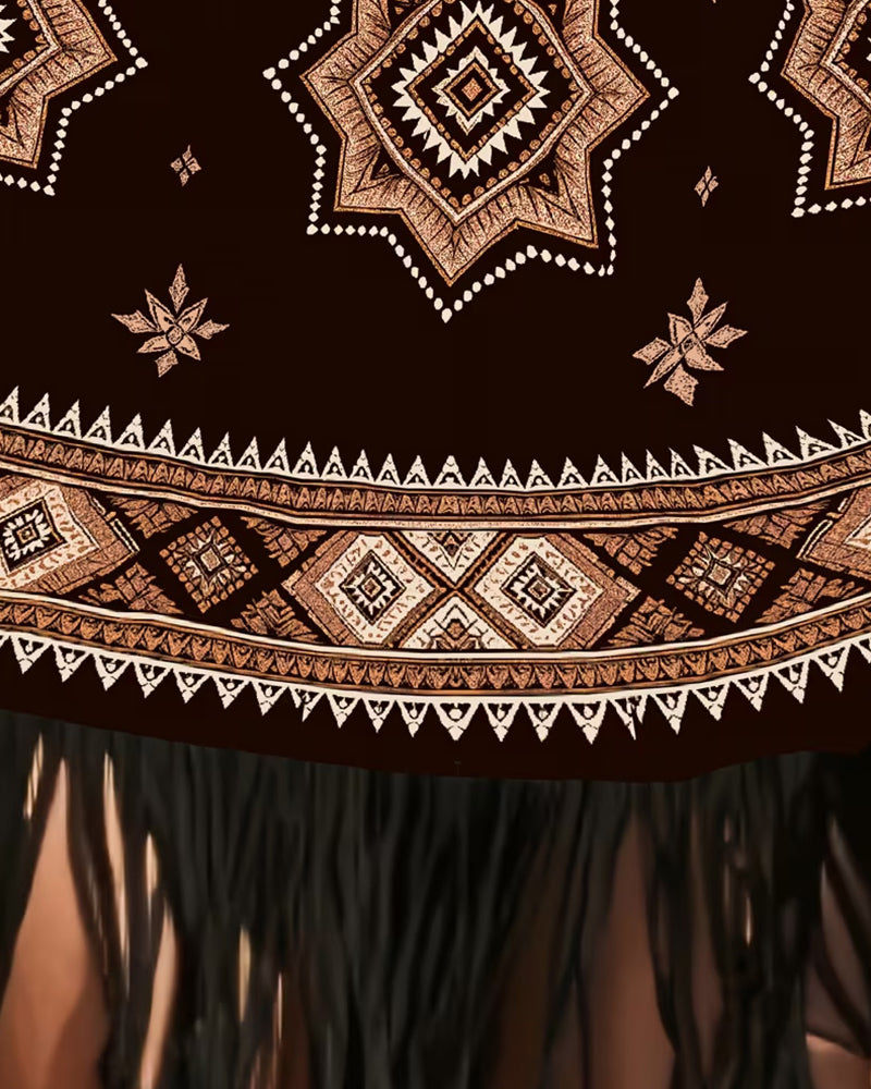 Jurk Met Franje V-Hals Slip