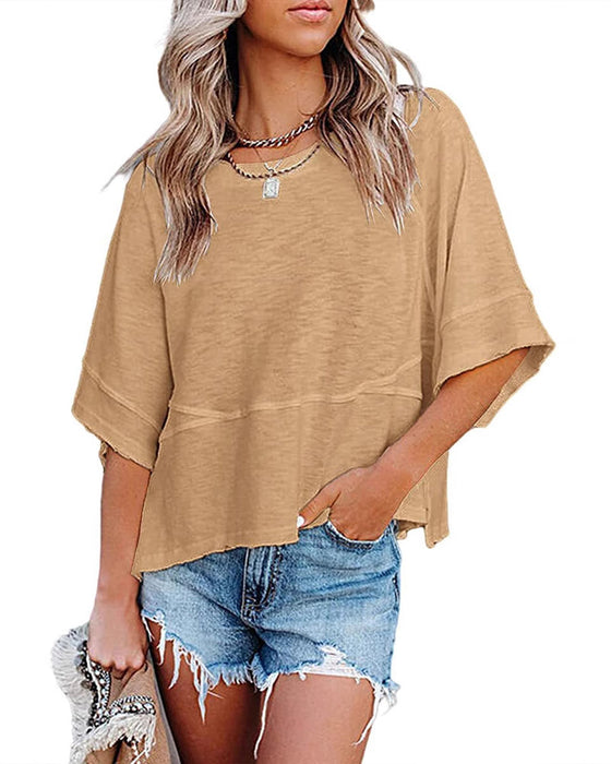 T-Shirt Paneel Effen Kleur Uitlopende Mouw