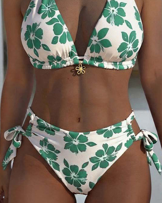 Bikini Hibiscus Print Halter