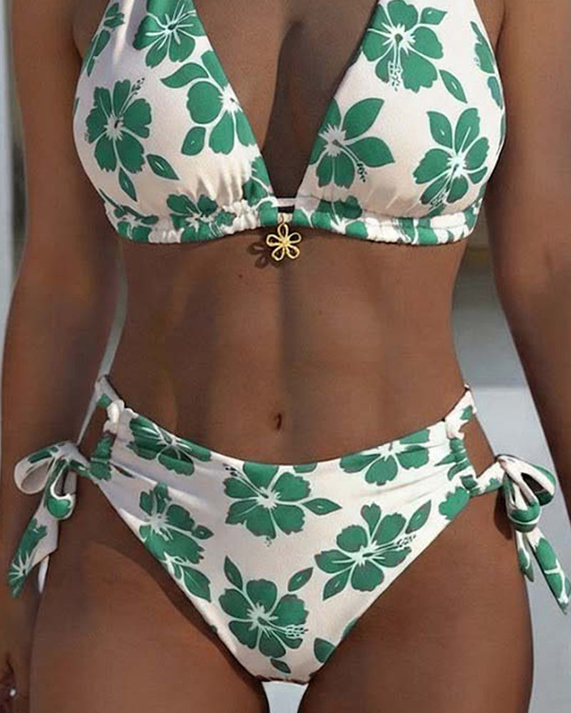 Bikini Hibiscus Print Halter