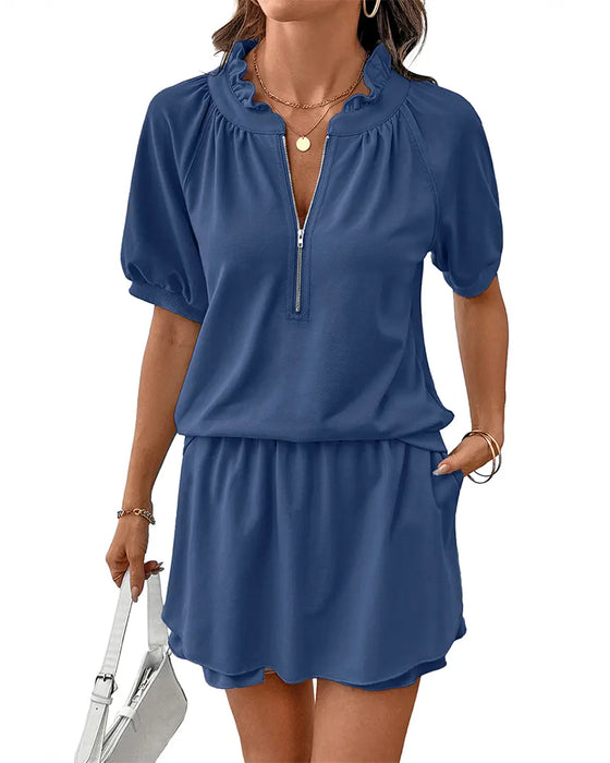 Set Ruche Kraag Pofmouw Blouse En Rok