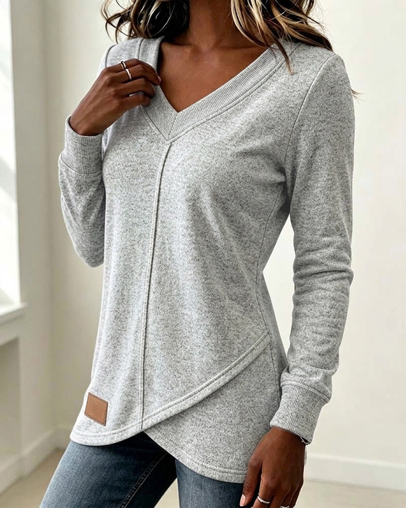 Sweatshirt V-Hals Lange-Mouw Kruis Asymmetrisch