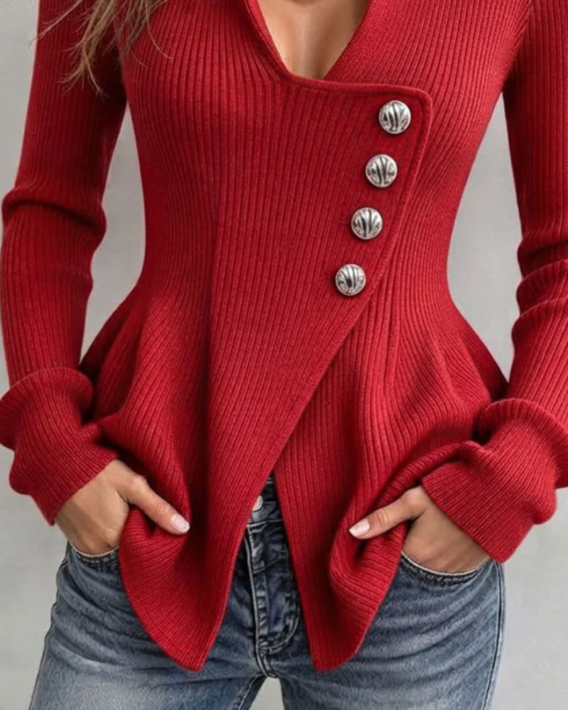 Pullover Opstaande Kraag Asymmetrisch Knoop Onregelmatige Taille
