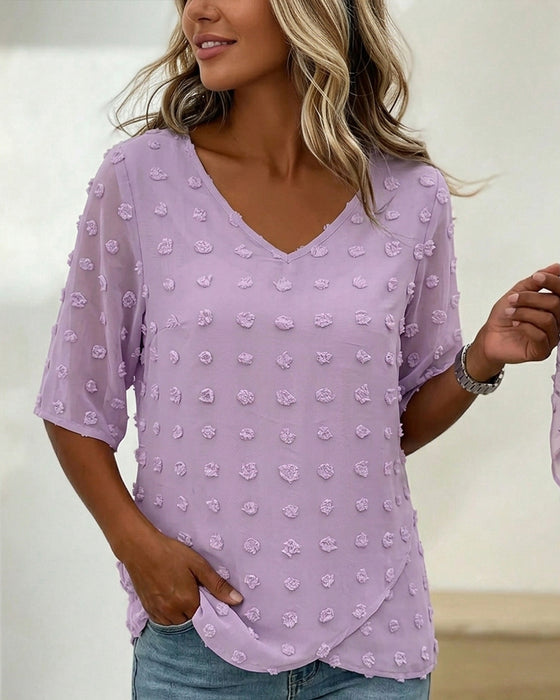Casual Blouse V-Hals Effen Kleur