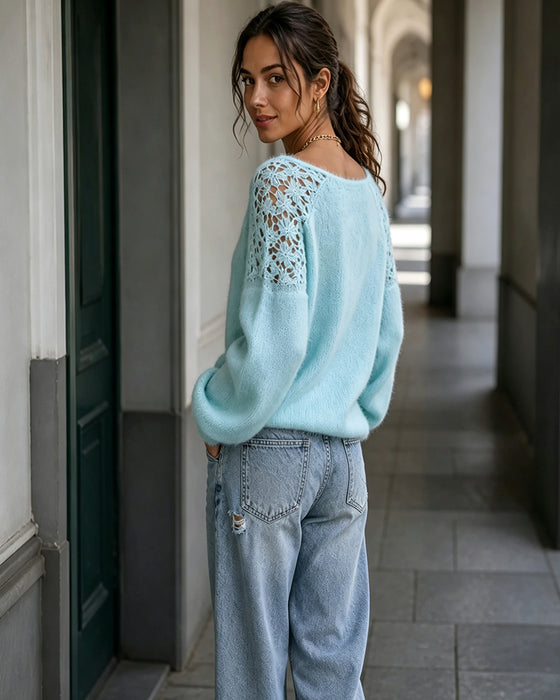Pullover Met Uitsparing Kant Detail Patchwork