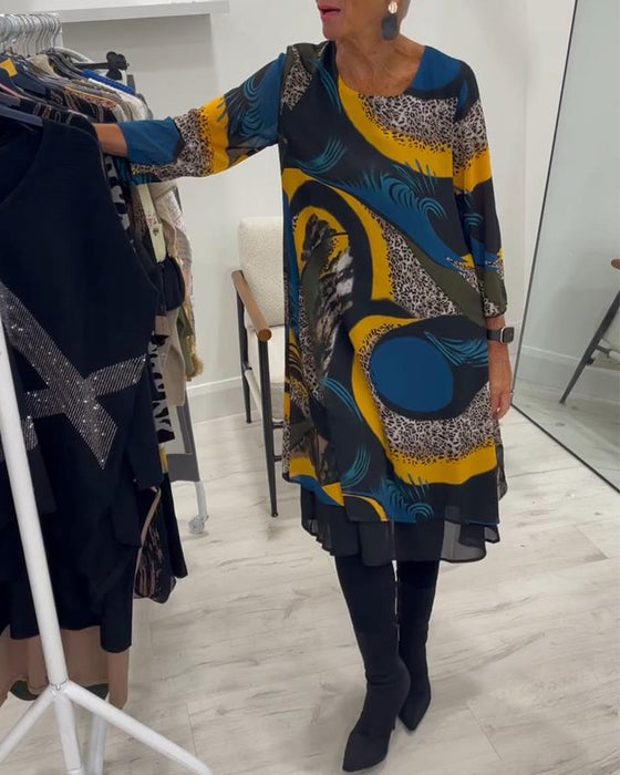 Elegante Gedrukte Jurk Met Ronde Hals