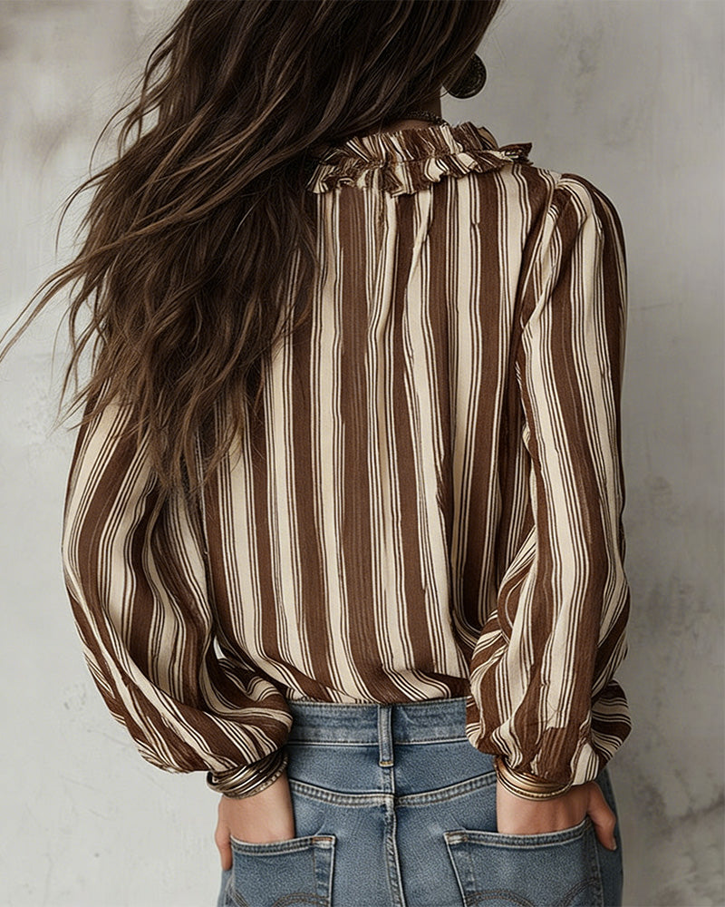 Blouse Diepe V Verticaal Gestreept Loose