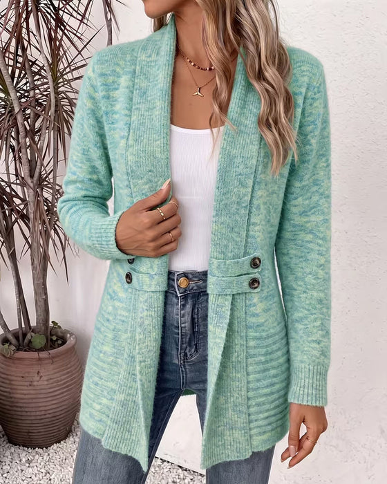 Cardigan Effen Kleur Knoop Versierd