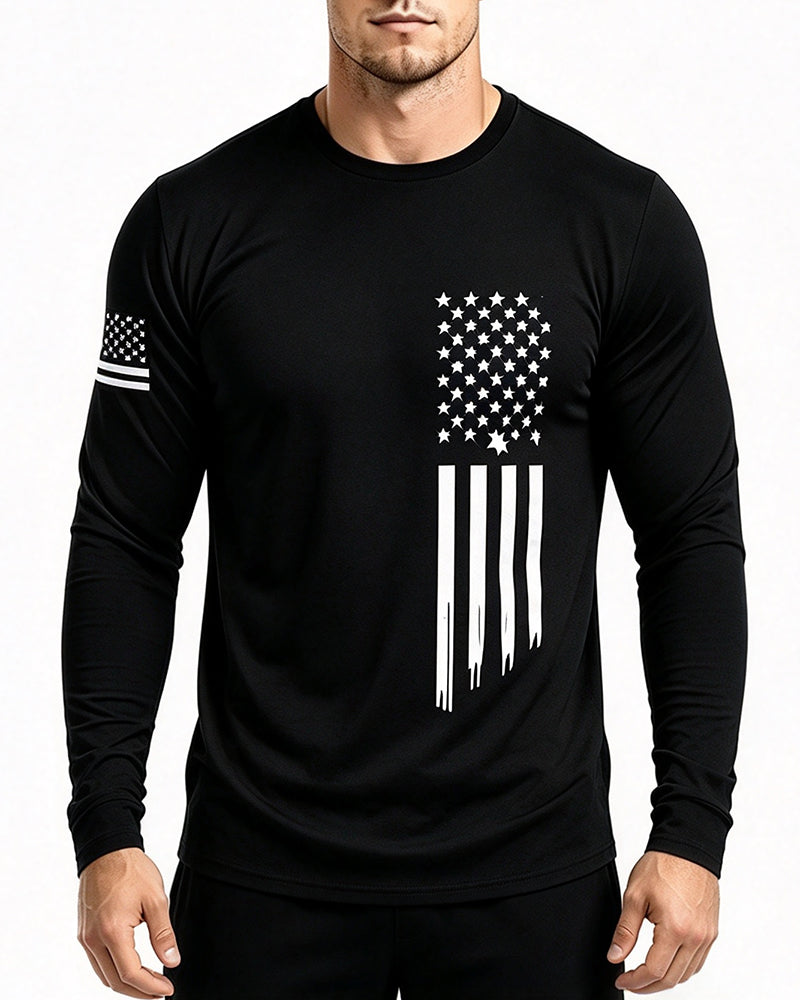 Top Heren Nationale Vlag Print Lange Mouw