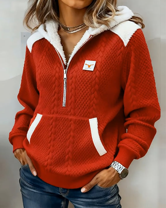 Hoodie Met Halve Kraag, Colourblocking En Een Zak