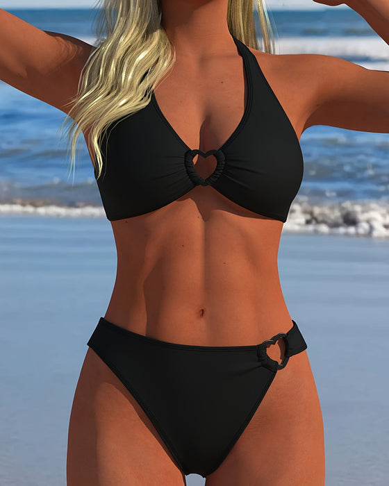 Bikini Halter Hart Gesp Effen Kleur