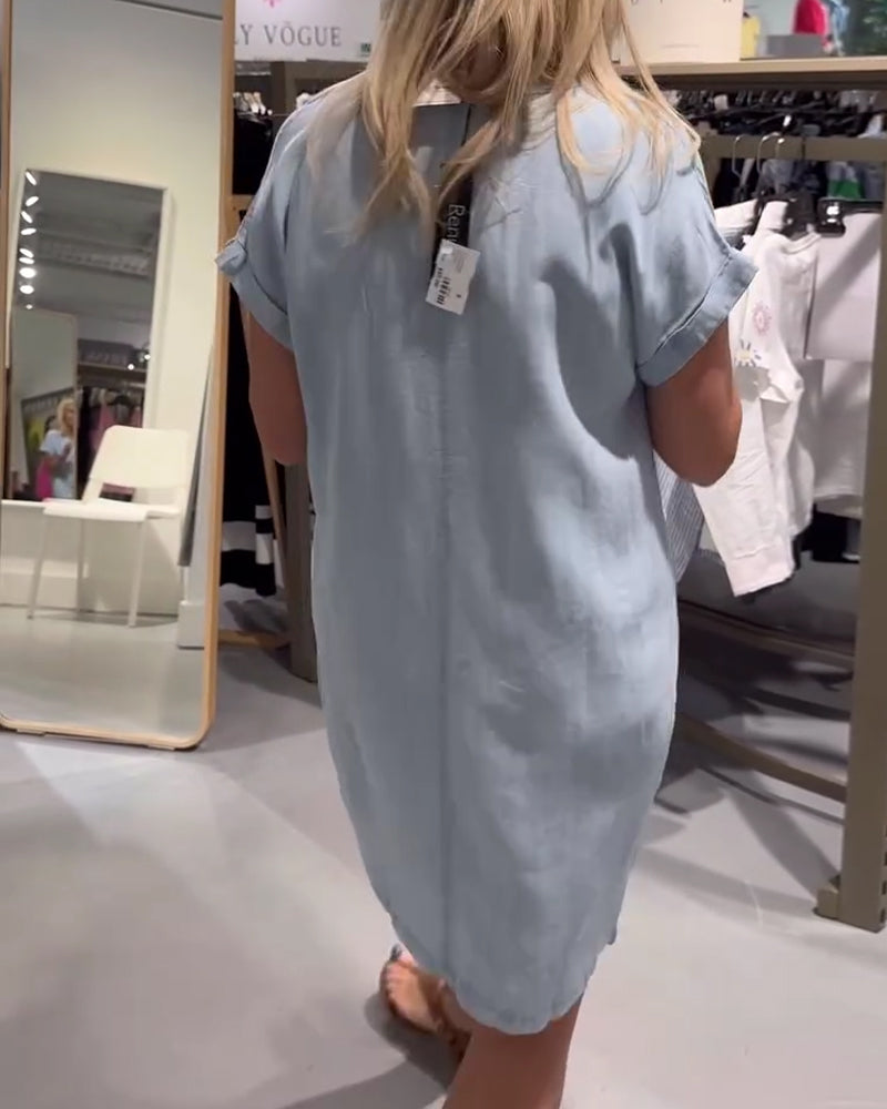 Jurk V-Hals Korte Mouw Denim Vrijblijvend