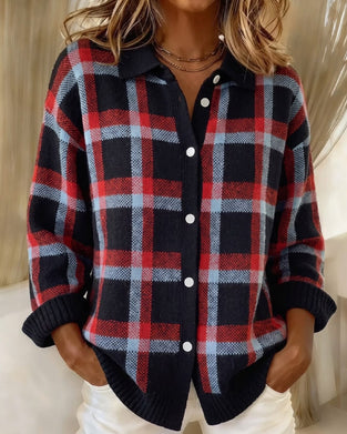 Cardigan Rever Geknoopt Geruit Wijd