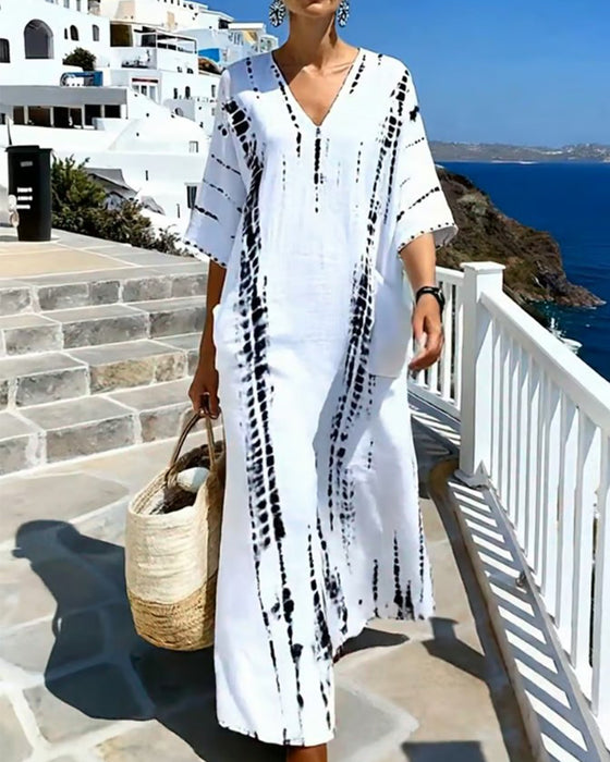 Jurk Bohemian Vloeibaar Met V-hals