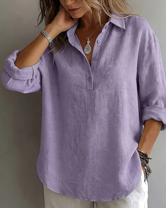 Blouse Effen Kleur Knoopsgat Half Knoopsluiting Langmouw