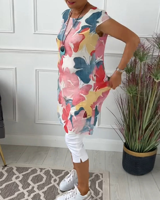 Casual lange top met kleurrijke bloemenprint
