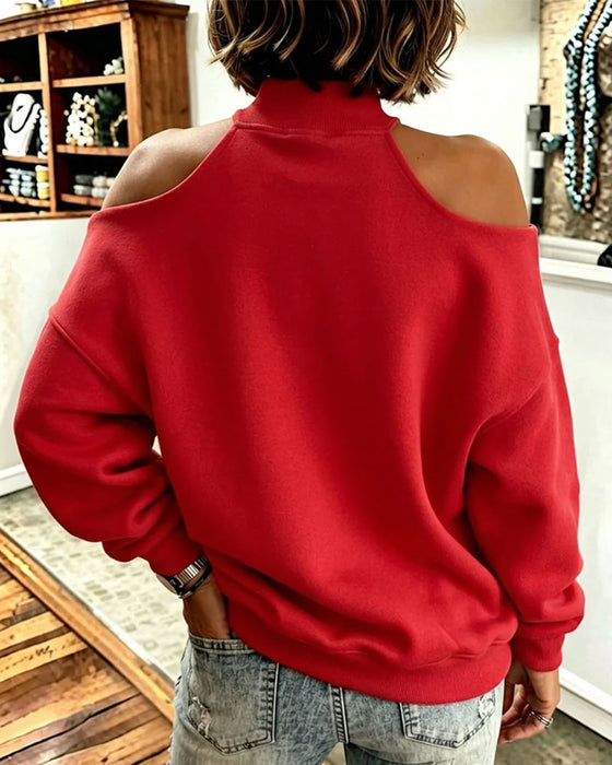 Sweatshirt Hoge Hals Off-Schouder Strik