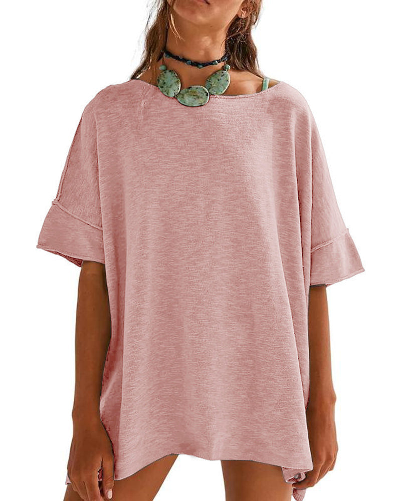 T-Shirt Effen Patchwork Halve Mouw