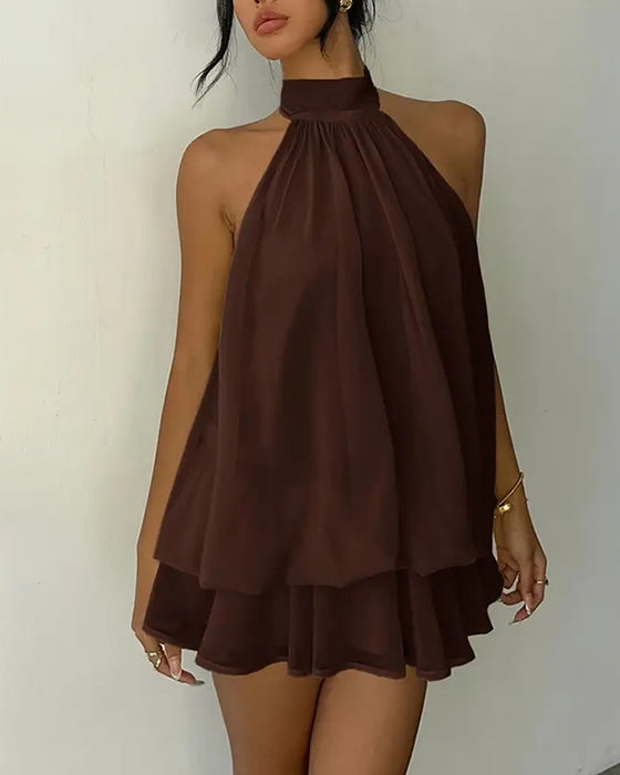 Jurk Halsband Chiffon Mini