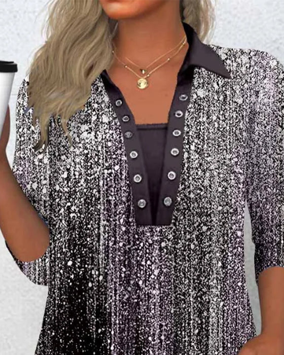 Langmouwige Blouse Met Kraag En Print