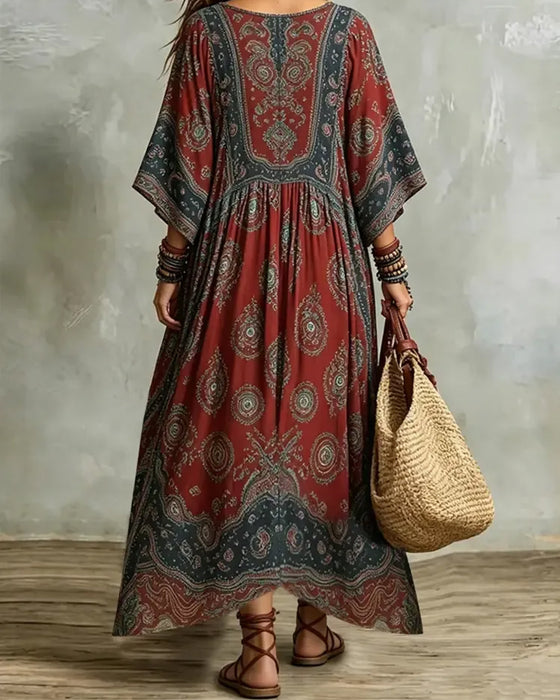 Jurk Vintage Bohemien V-Hals Bedrukt Maxi