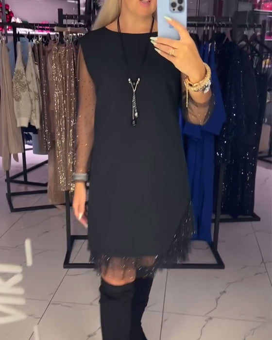 Jurk Ronde Hals Transparant Netwerk Stiksel