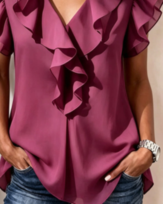 Blouse V-Hals Gerafeld Mouwloos