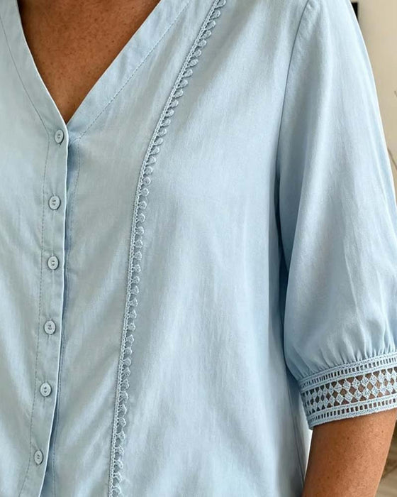 Blouses V-Hals Knoop Kant