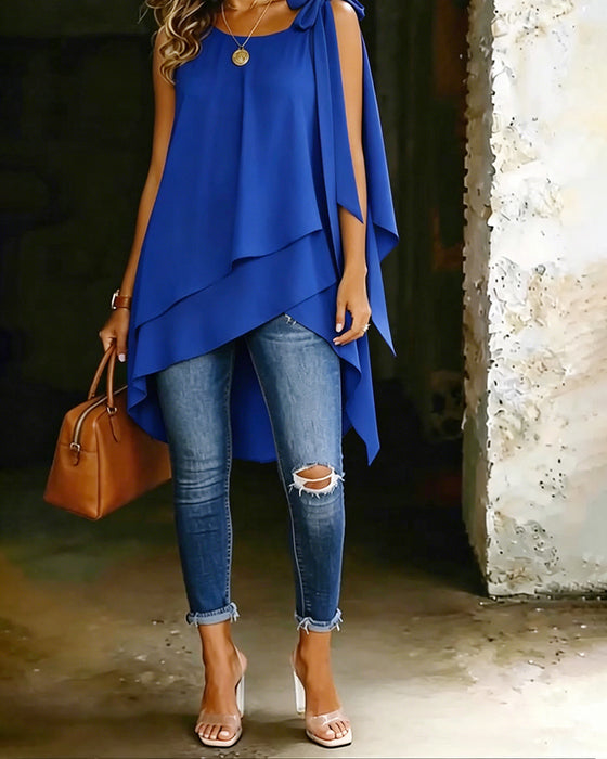 Blouse Onregelmatig Mouwloos Vastbinden