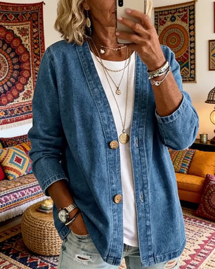 Jas Denim V-Hals Cardigan