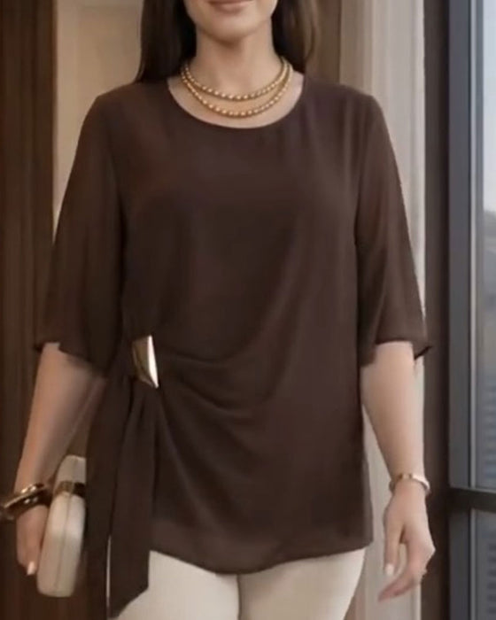 Blouse Rondhals Gerimpeld Casual