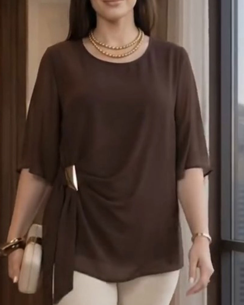 Blouse Rondhals Gerimpeld Casual